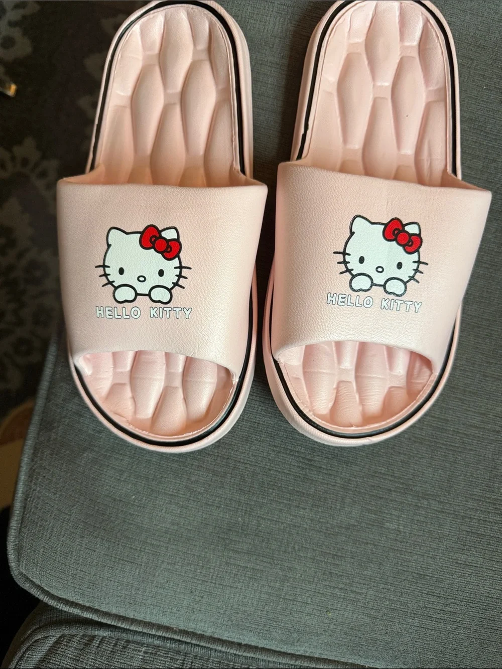Hello Kitty Light Pink Girls Slide Sandals with Red Bow